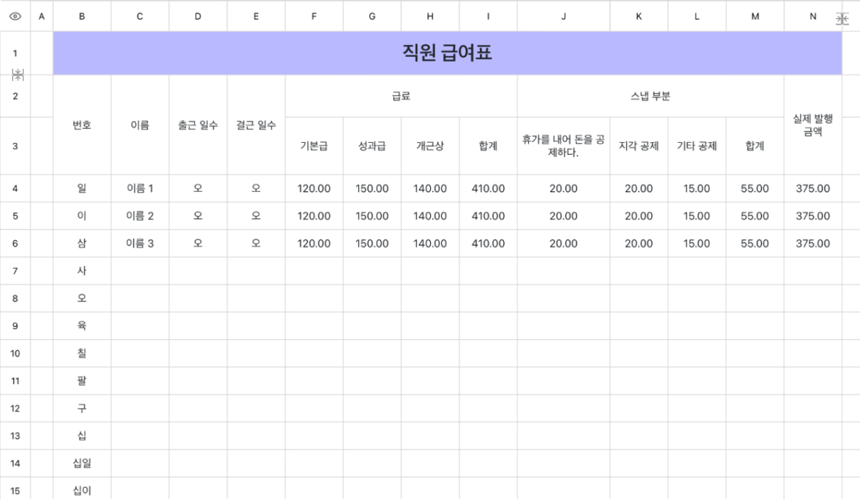 직원 급여표 5